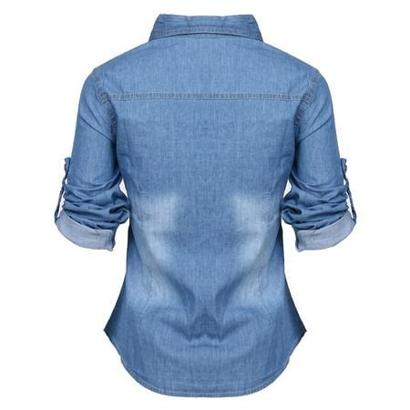 spring women blue jean blouses soft denim long sleeves shirt slim tops walmart canada