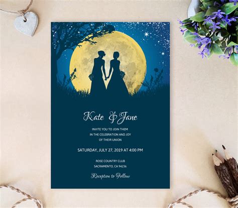 moon lesbian wedding invitation cards lemonwedding