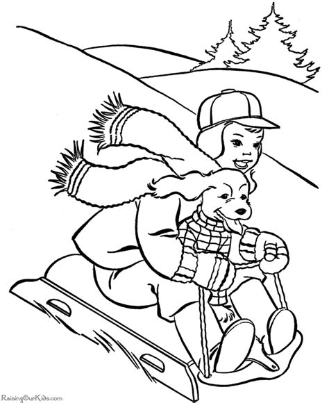 christmas coloring pages dog riding sled