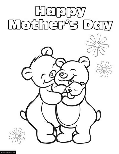 happy mothers day family  bears printable coloring page mothers