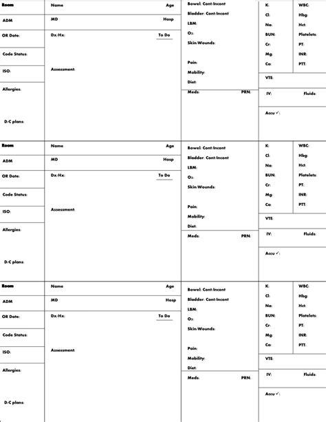 nursing charting report sheet