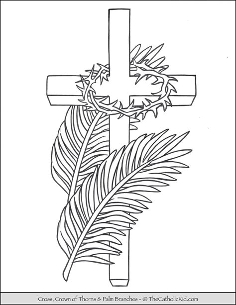 lent coloring page cross palms crown  thorns thecatholickidcom