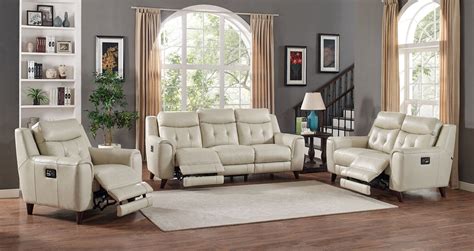 paramount cream leather power reclining living room set  amax