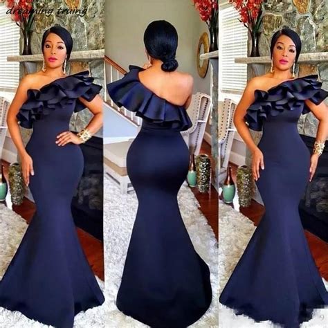 south africa dark blue mermaid evening dresses one shoulder backless