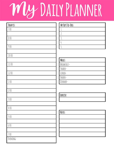 daily planner  printable sheets templates printable