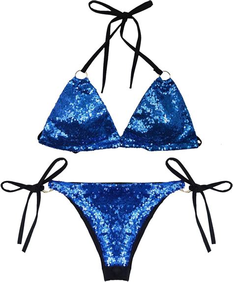 Meliya Women Sexy Halter Bikini Set 2 Pieces Triangle Sequin Swimwear