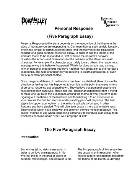 personal response essay sample allbusinesstemplatescom