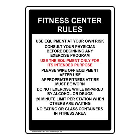white vertical sign fitness center rules  equipment