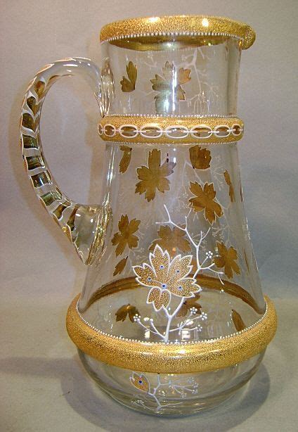 Moser Bohemian Glass Pitcher With Coralene Decoration Bohemian Glass