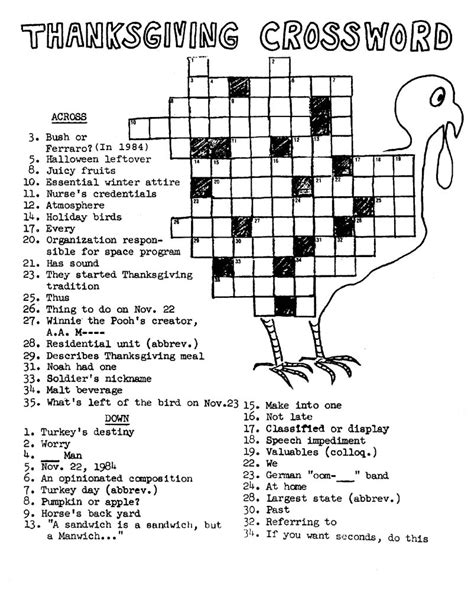 thanksgiving crossword puzzle printable printable world holiday