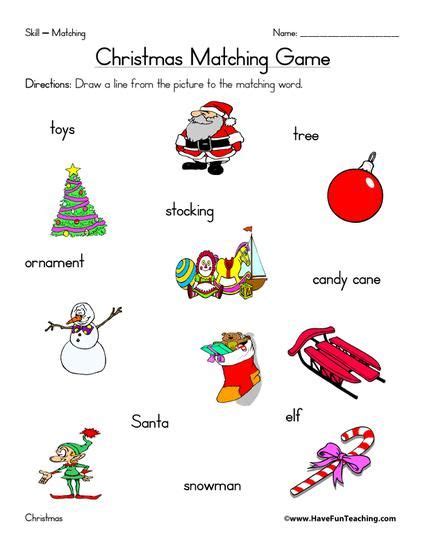 christmas themed matching worksheet vocabulary flash cards teaching