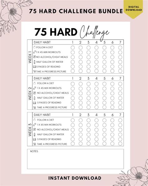 hard challenge checklist printable