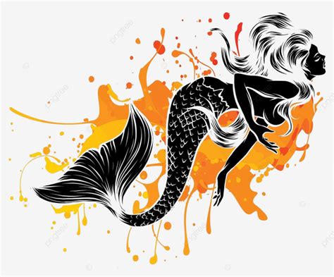 handdrawn black silhouette vector illustration   mermaid