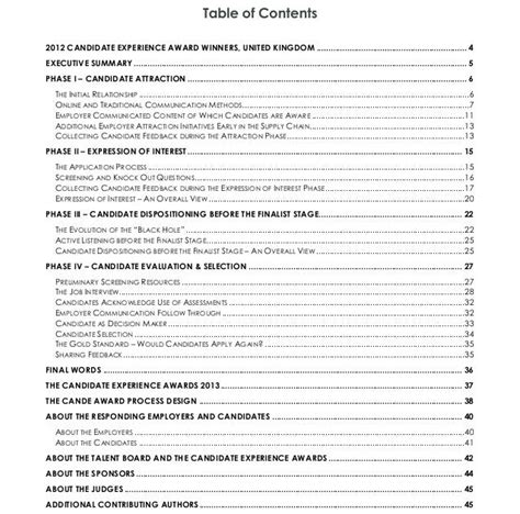 table  contents research paper table  contents  format