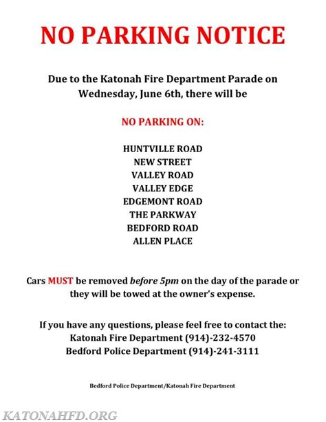 parking notice katonah fire department