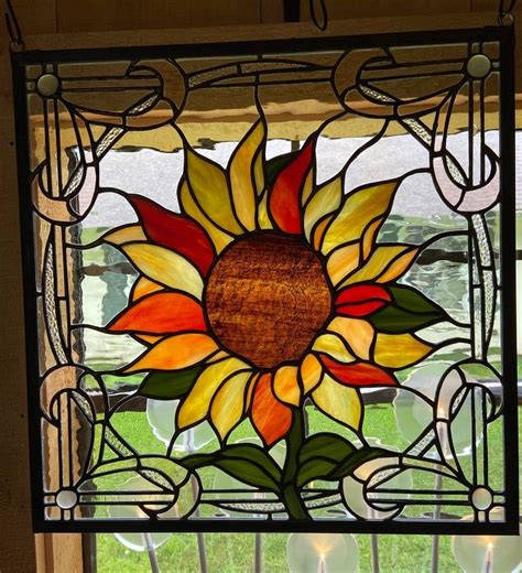 Sunflower Panel Stained Glass Sunflower Panel In Glass Etsy In 2020