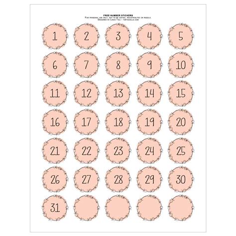 printable numbers pretty pink wreath style tortagialla decorative