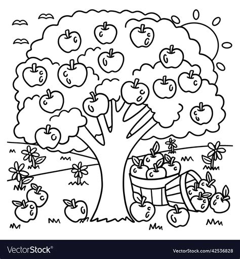 apple tree coloring page  kids royalty  vector image