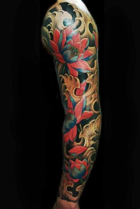 red lotus flower japanese tattoo sleeve  tattoo
