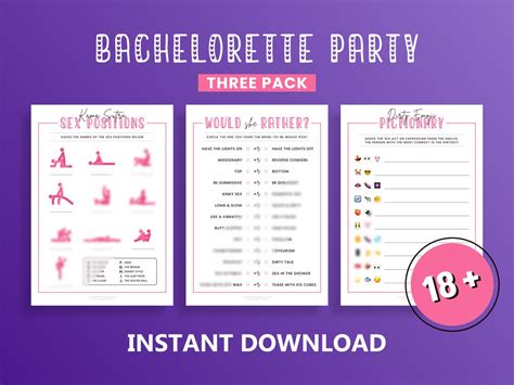Bachelorette Party Game Printable 3 Pack Kama Sutra Sex Etsy