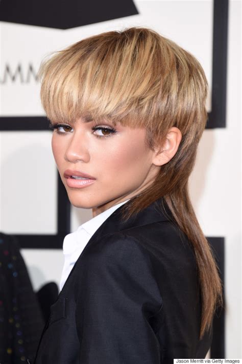 zendaya rocks a blond mullet and tux at the 2016 grammys