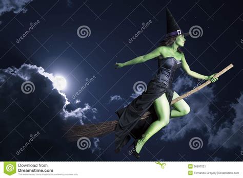 Halloween Witch Flying On Broomstick Stock Image Image