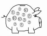 Money Coloring Piggy Bank Saving Pages Print Size Template Kids sketch template