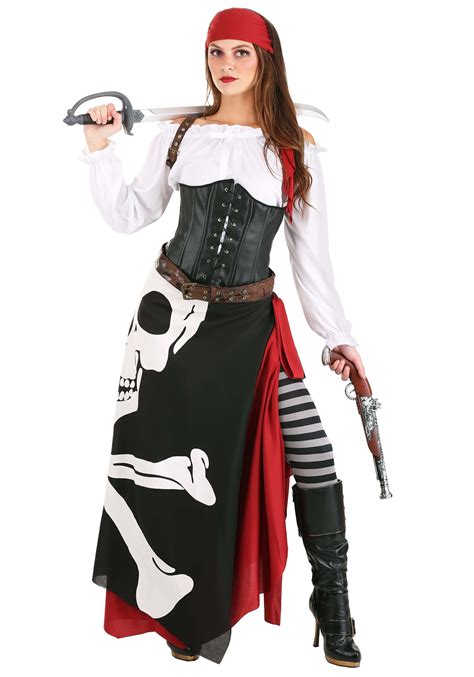 Plus Size Women S Skeleton Flag Rogue Pirate Costume