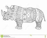 Rhinoceros Coloring Vector Adults Book Illustration Preview sketch template