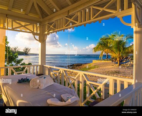 caribbean jamaica runaway bay beach home  spa treatment stock