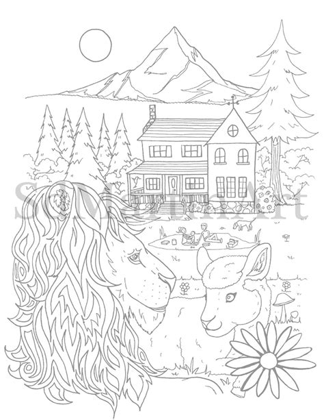 lion   lamb printable adult coloring book page  etsy