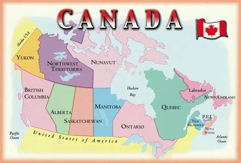 large political  administrative postcard map  canada canada