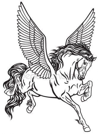 pegasus mythological winged horse black white tattoo vector horse