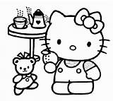 Coloring Pages Kitty Hello Party Tea Choose Board Drinking Coffee sketch template