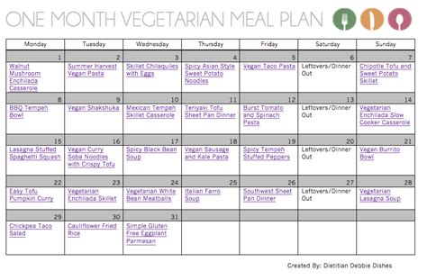 One Month Healthy Vegetarian Meal Plan Dietitian Debbie