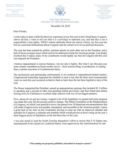 Timmons Writes To Constituents Reflecting On First Year In Congress U