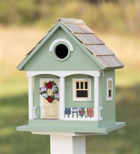 songbirds   yard   spring cottage birdhouse adorned  cheerful color