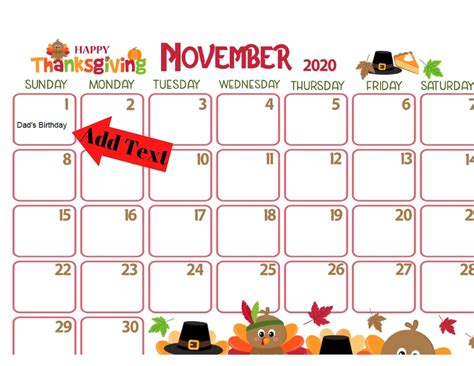 thanksgiving calendar printable november  thanksgiving etsy