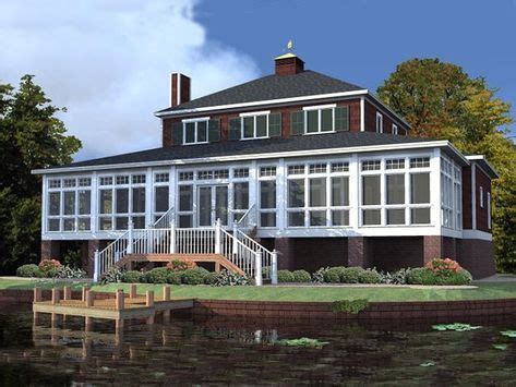 waterfront house plan  huge screened porch  lots  windows  level house