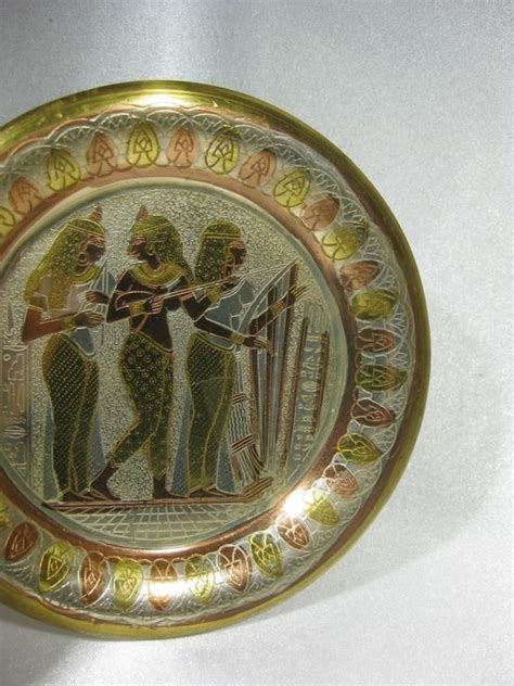 Vintage Brass Copper Silver Egyptian Decorative Plate 5 4