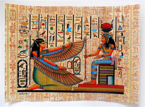 Maat And Isis Ancient Egyptian Papyrus Painting