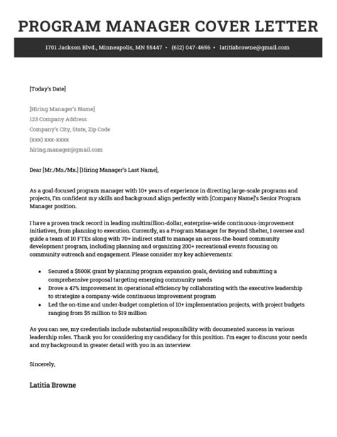 project manager cover letter template