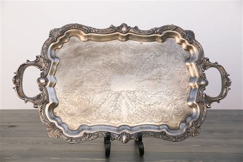 large vintage silver tray  handles    dust rentals