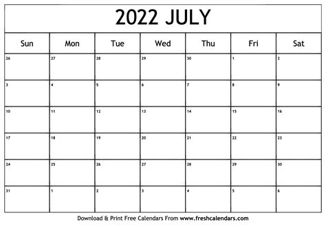 blank printable july  calendars