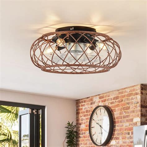 profile caged ceiling fan  lights remote control metal