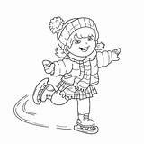 Skating Coloring Outline Girl Sports Cartoon Pages Ice Book Kids Winter Vector Illustrations Color Stock sketch template