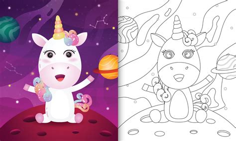 coloring book  kids   cute unicorn   space galaxy