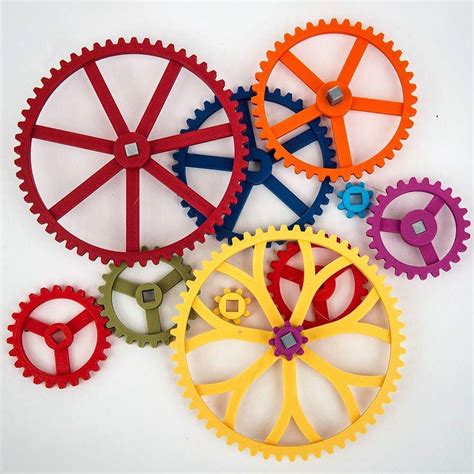 printed gears ready  action  colorful shapes  sizes  makers  fun  games