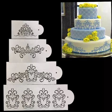 stencil vazado para decorar bolos 04 peças d2 mercadolivre