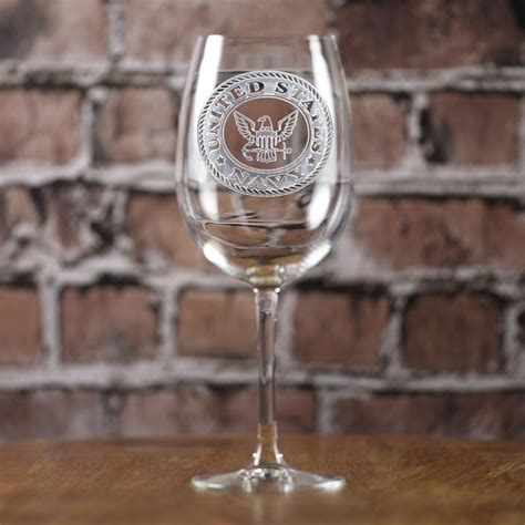 Engraved Etched Navy Wine Glasses Military Ts Crystal Imagery In
